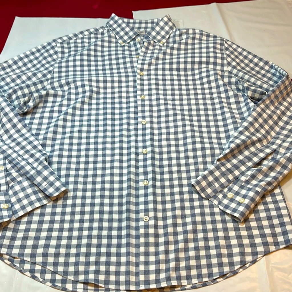 Peter Millar Summer Comfort Blue White Checkered Shirt Mens Long Sleeves Large L